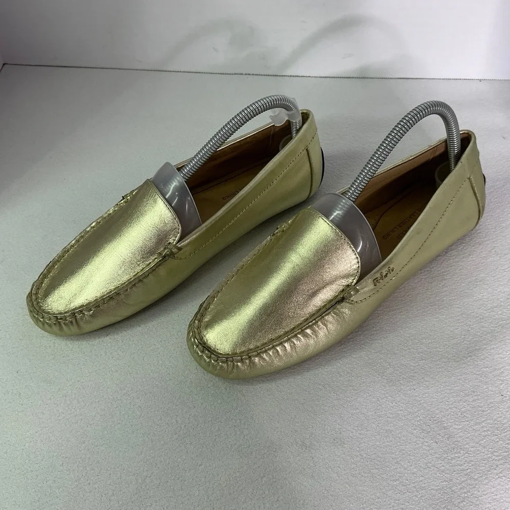 Lauren Ralph Lauren Gold Leather Driving Loafers Moccasin Luxury Flats Size 8.5